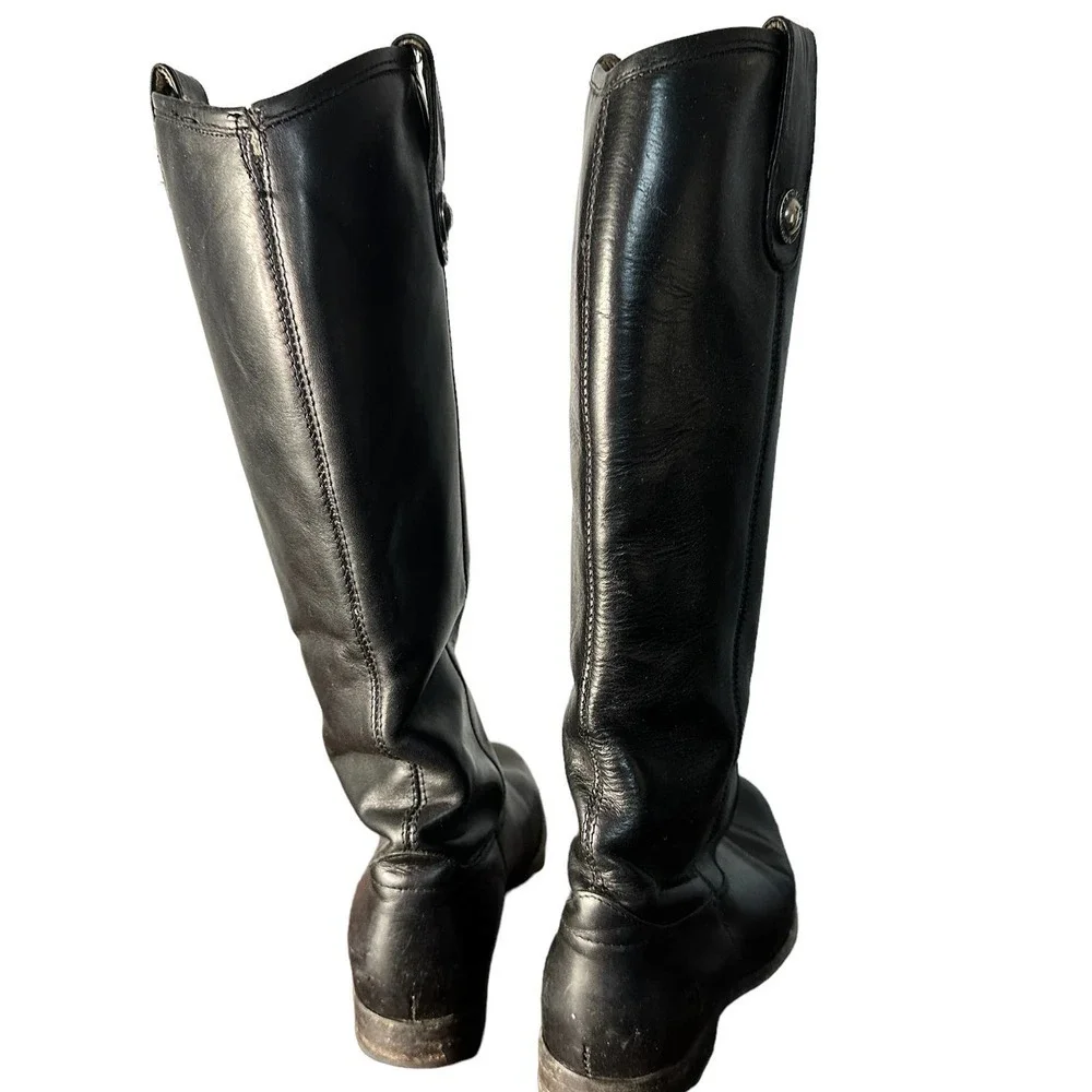 Frye Melissa Button Pull On Black Riding Boots Size 6B - Picture 3 of 13